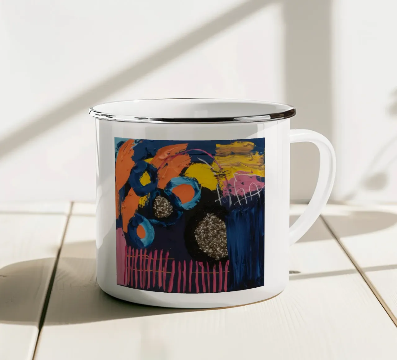 Cosmic Spark Grid enamel mug by Sublime Layers