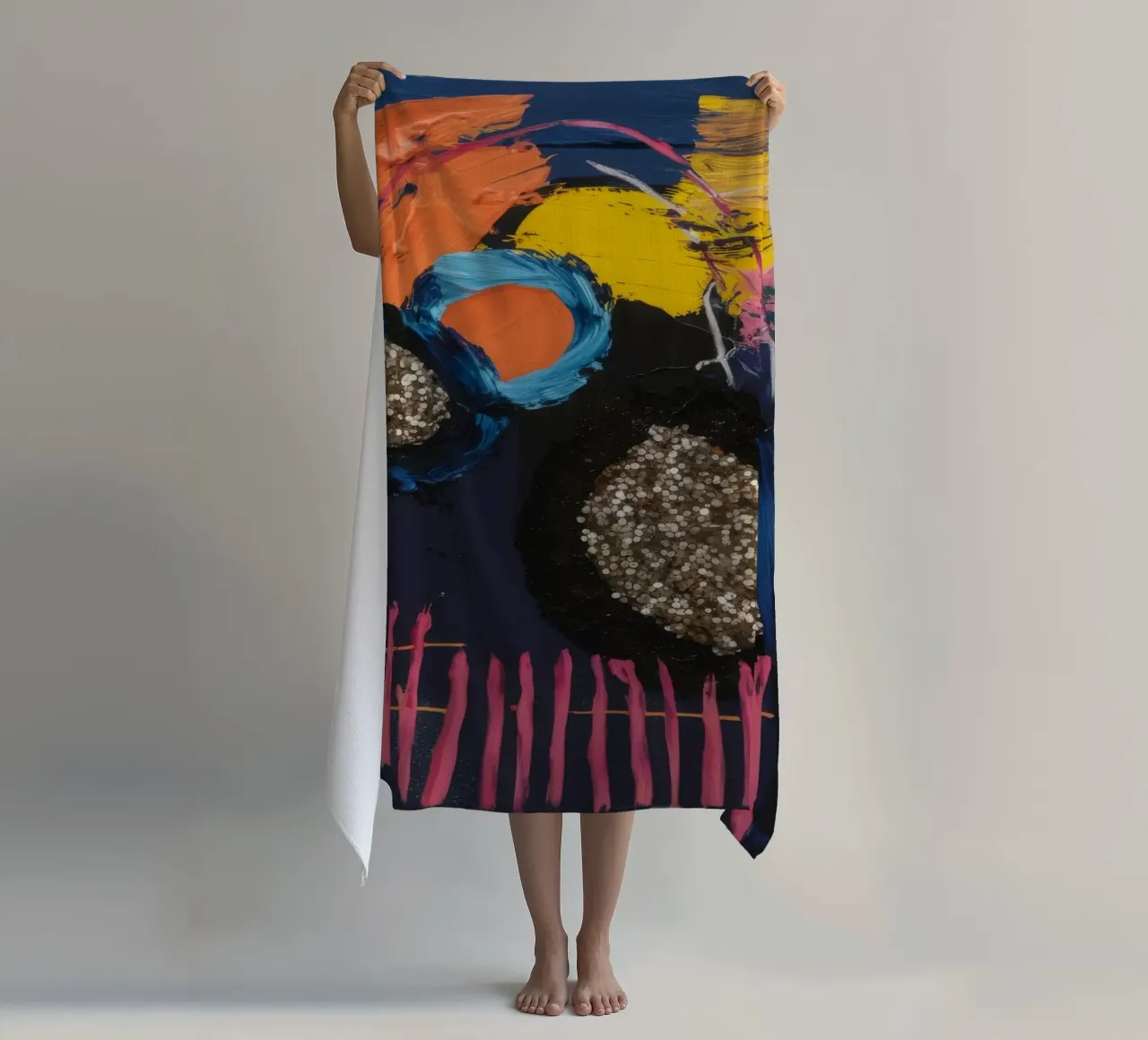 Cosmic Spark Grid beach towel by Sublime Layers