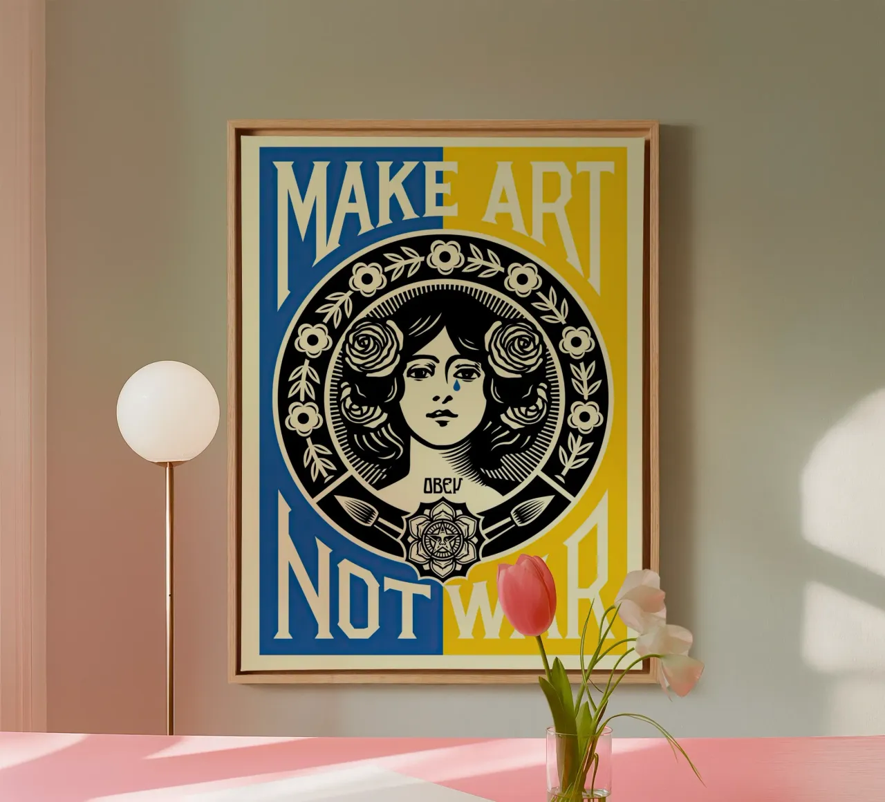 MAKE ART NOT WAR 2 canvas with Floater frame by American Poster
