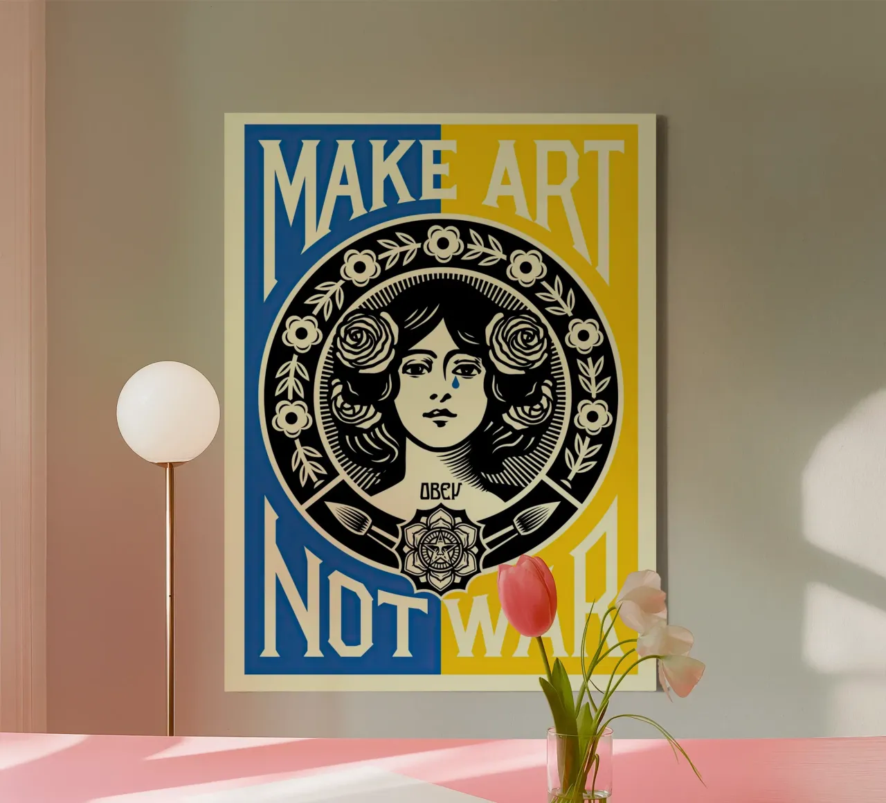 MAKE ART NOT WAR 2 canvas with Floater frame by American Poster