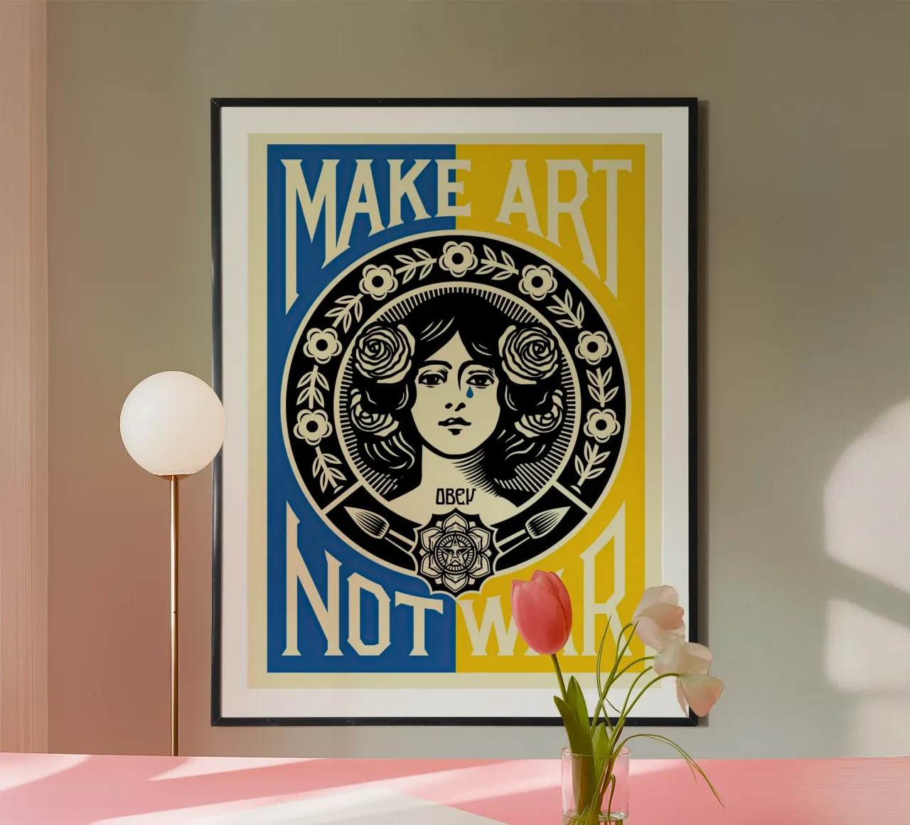 MAKE ART NOT WAR 2 poster con marco de aluminio de American Poster