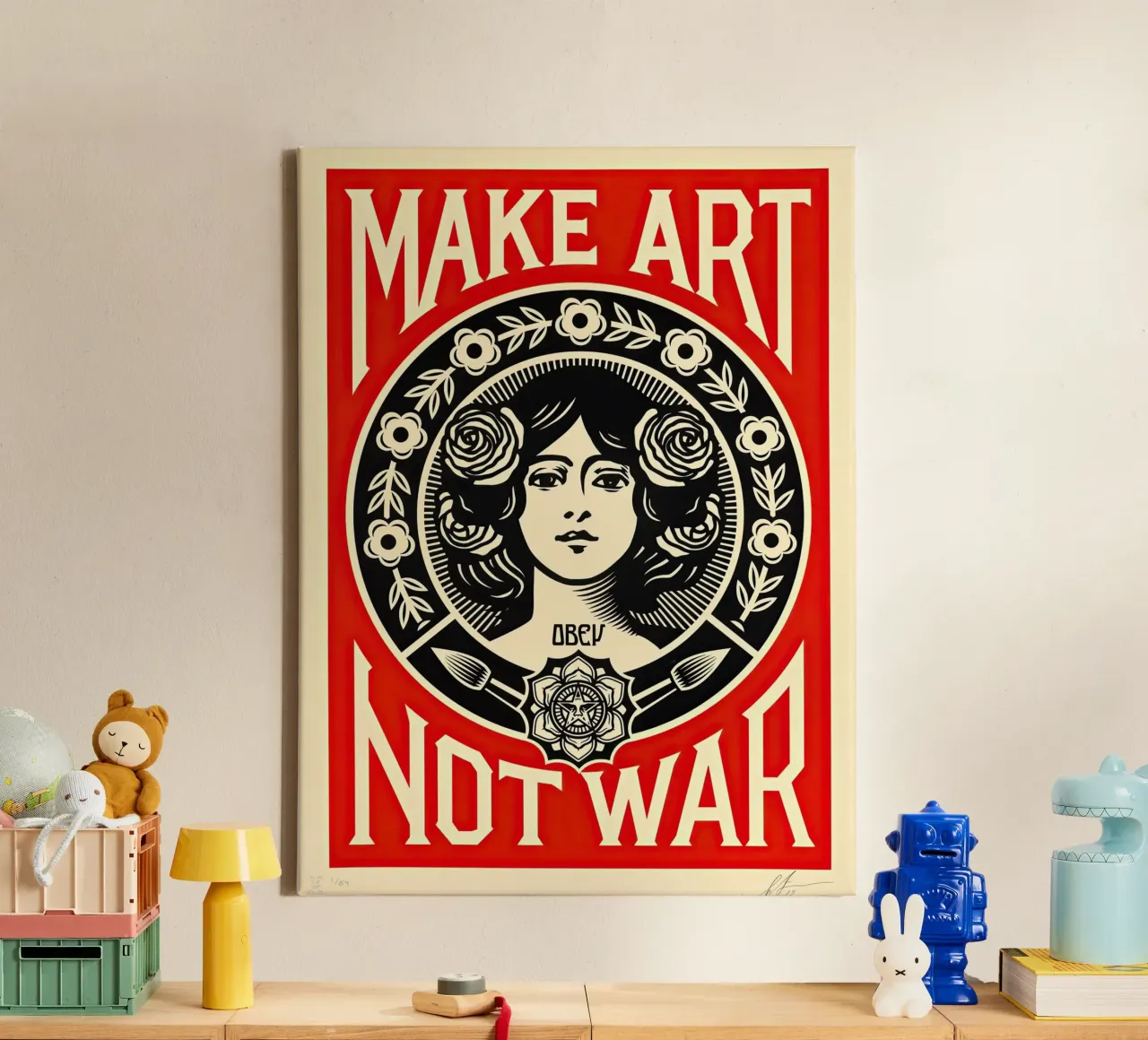 FARE ARTE NON GUERRA tela con Cornice a cassetta da American Poster