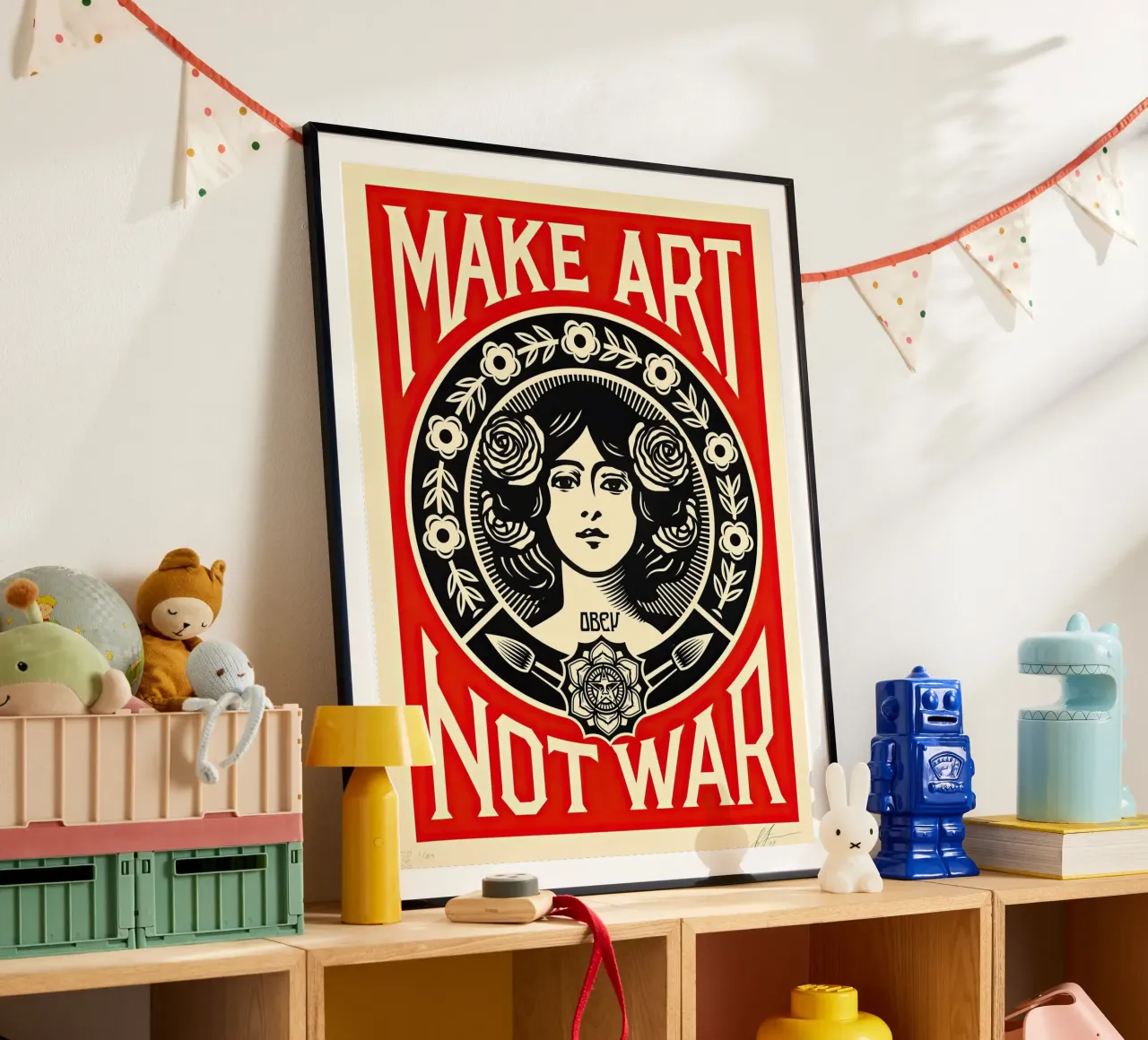 MAKE ART NOT WAR poster with aluminum frame by American Poster