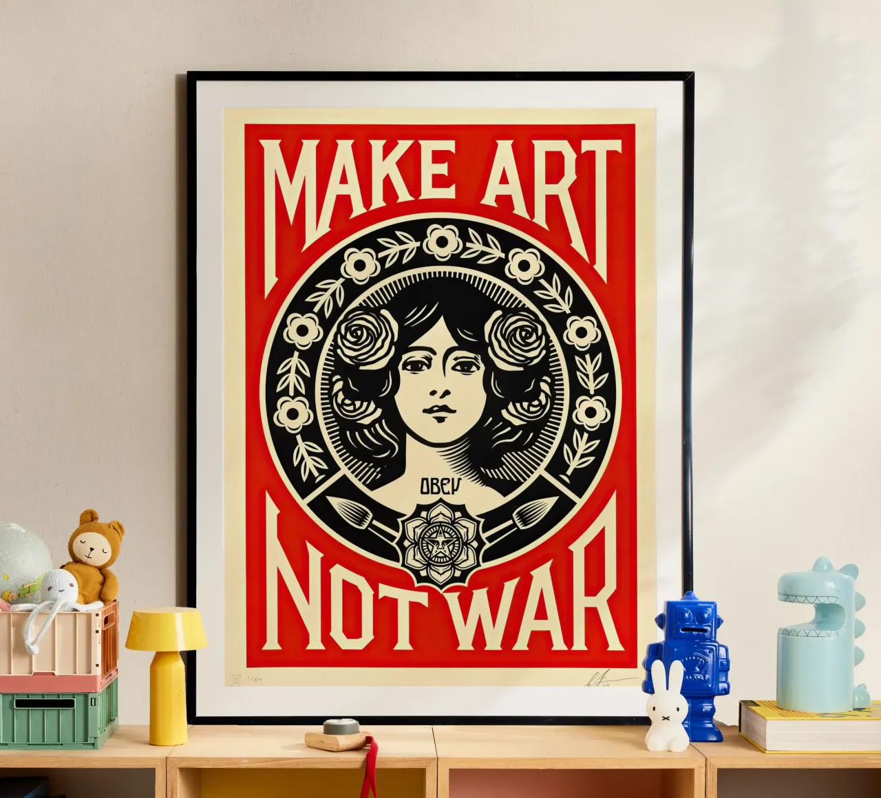 MAKE ART NOT WAR poster with aluminum frame by American Poster
