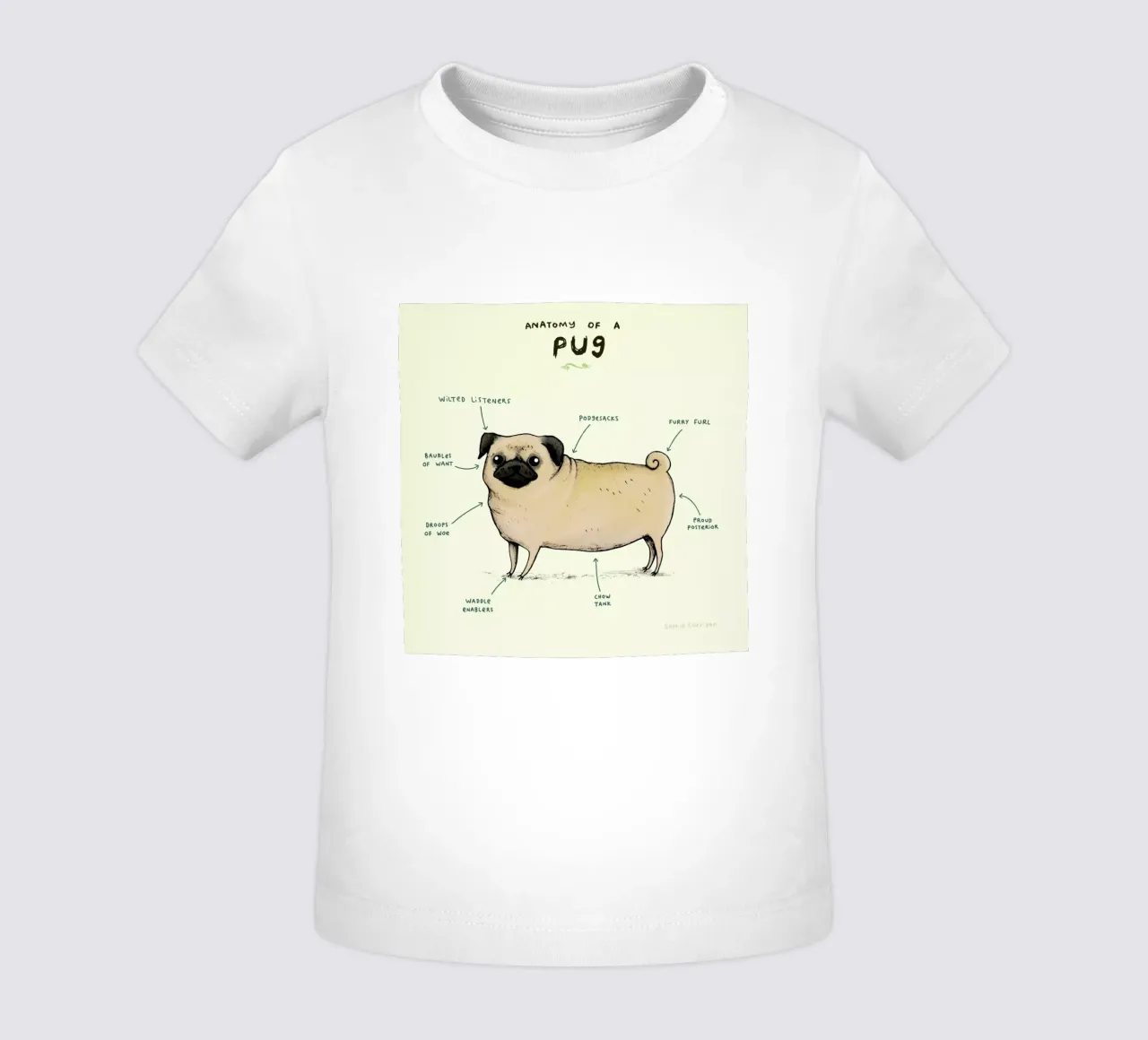 Anatomy Of A Pug maglietta neonato da Sophie Corrigan