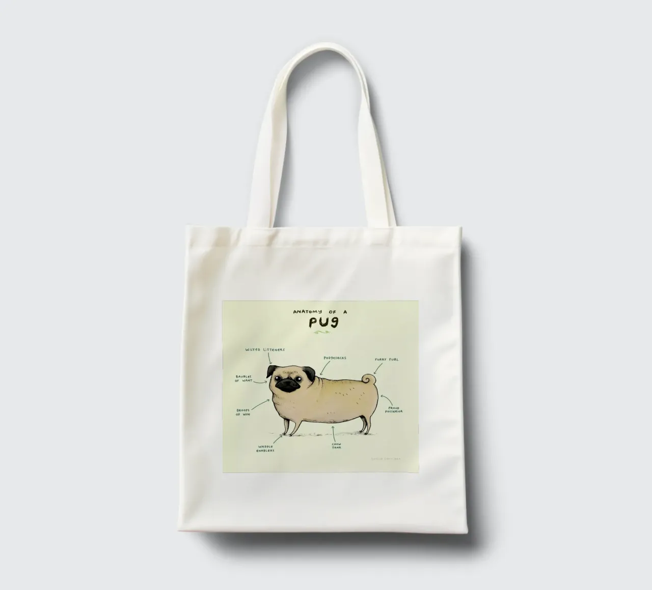 Anatomy Of A Pug borsa in juta da Sophie Corrigan