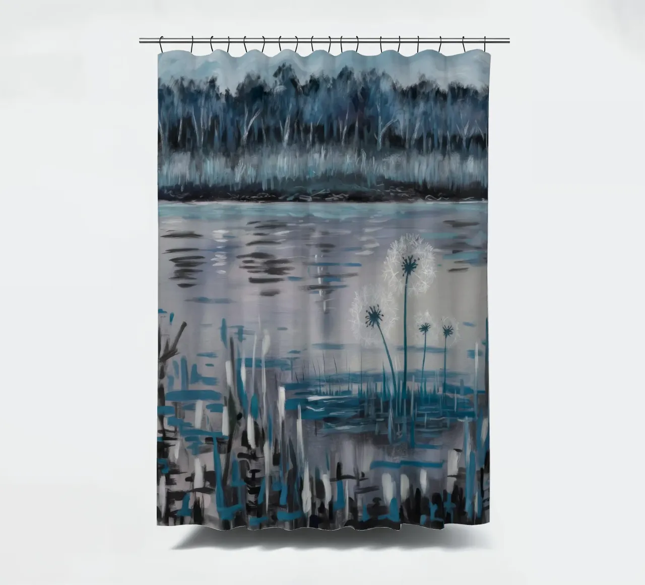 Riflessi di una palude tranquilla tenda da doccia da Verve Pigments