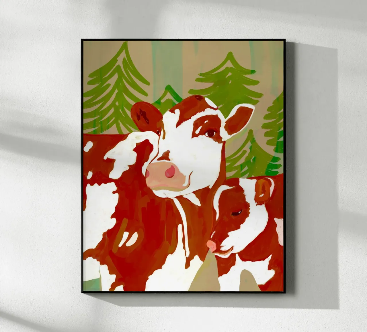 Amore di mamma - Mucca e vitello abbracciati nel bosco plexiglass da 83oranges