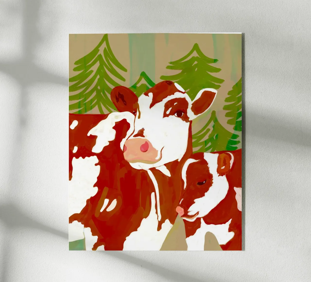 Amore di mamma - Mucca e vitello abbracciati nel bosco plexiglass da 83oranges