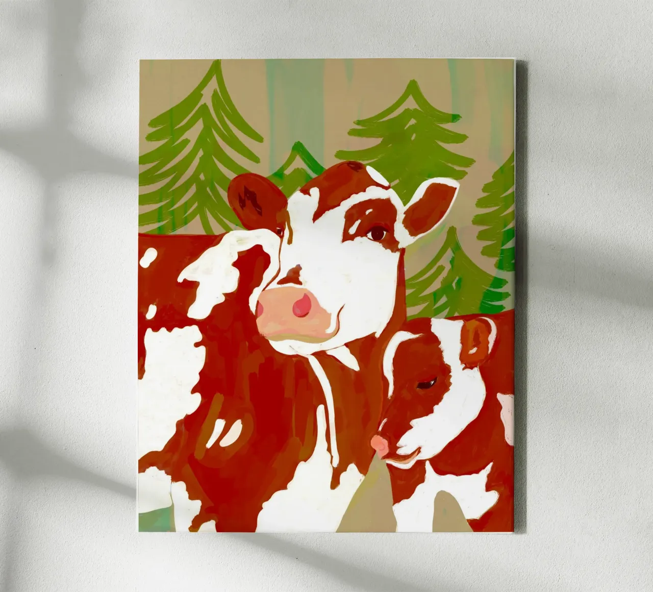 Amore di mamma - Mucca e vitello abbracciati nel bosco tela con Cornice a cassetta da 83oranges