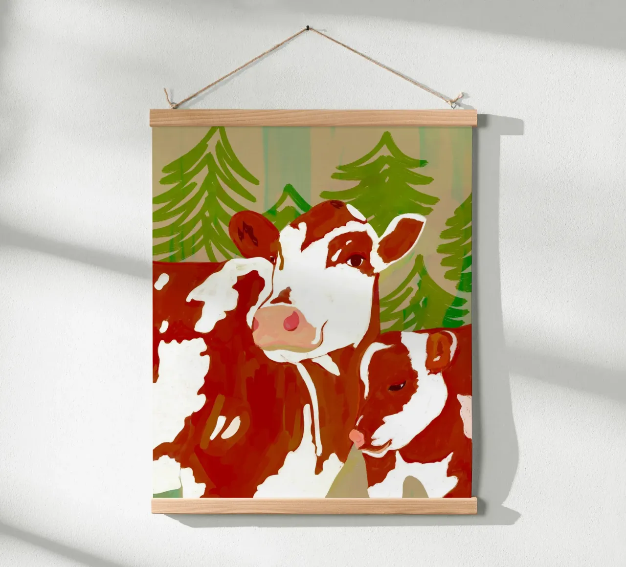 Amore di mamma - Mucca e vitello abbracciati nel bosco carta hahnemühle da 83oranges