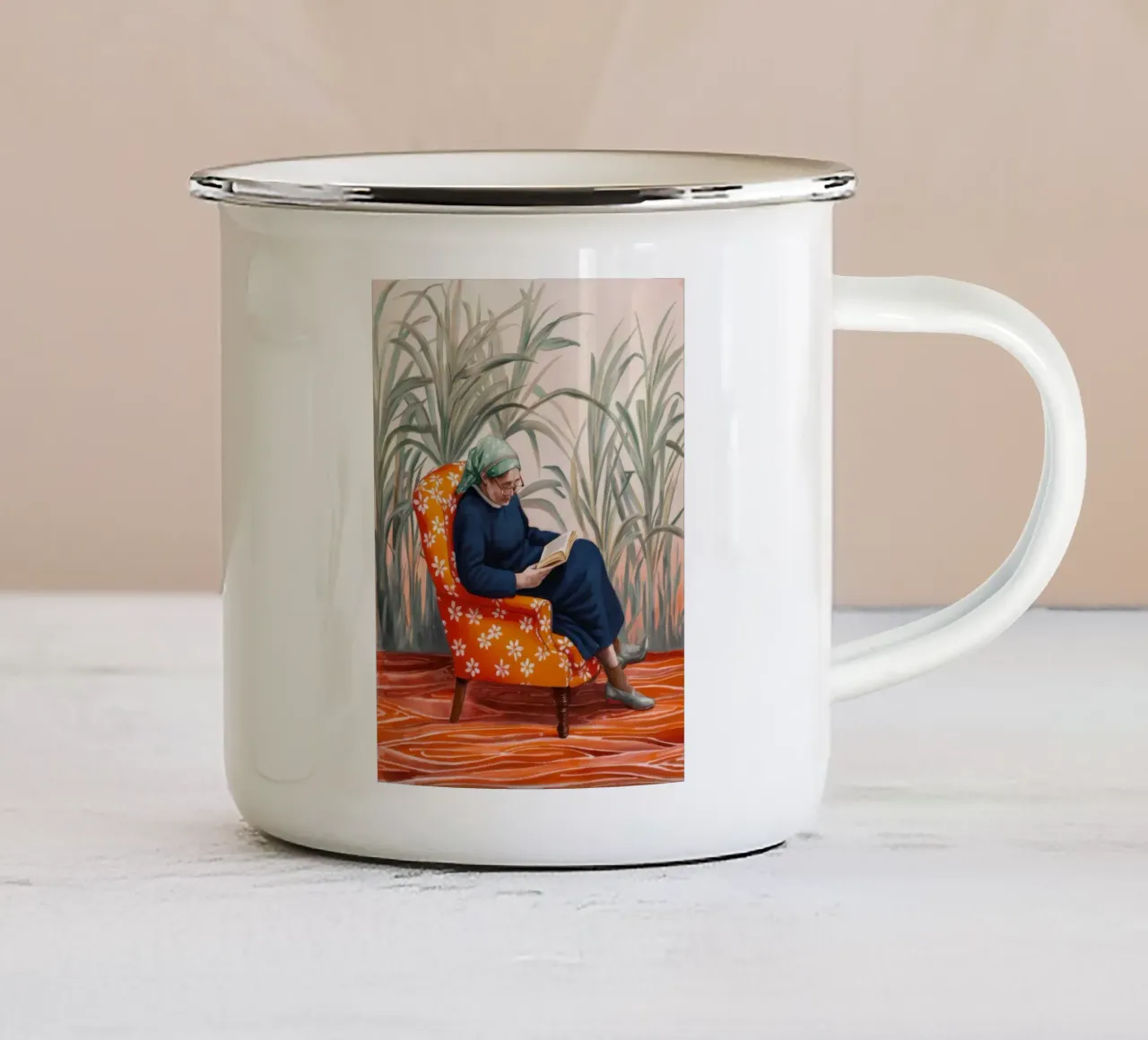 Rituale di lettura in solitudine tazza in smalto da Verve Pigments