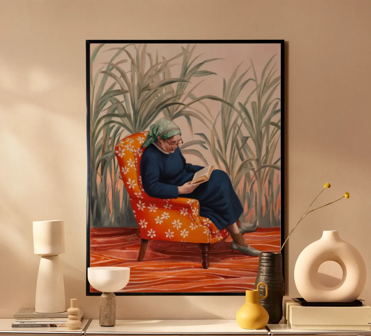 Rituale di lettura in solitudine poster con telaio in plastica da Verve Pigments