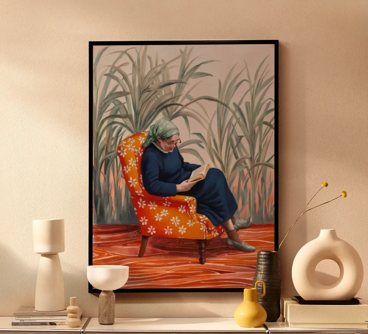 Rituale di lettura in solitudine poster con telaio in plastica da Verve Pigments