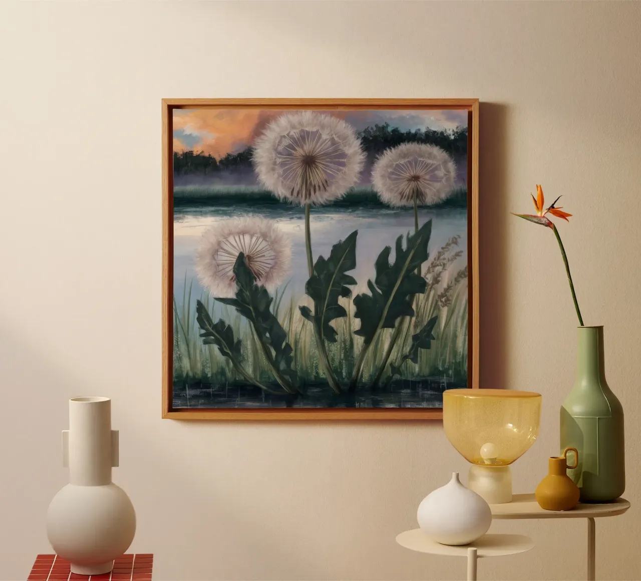 Dandelion Moon Chorus canvas with Floater frame by Verve Pigments