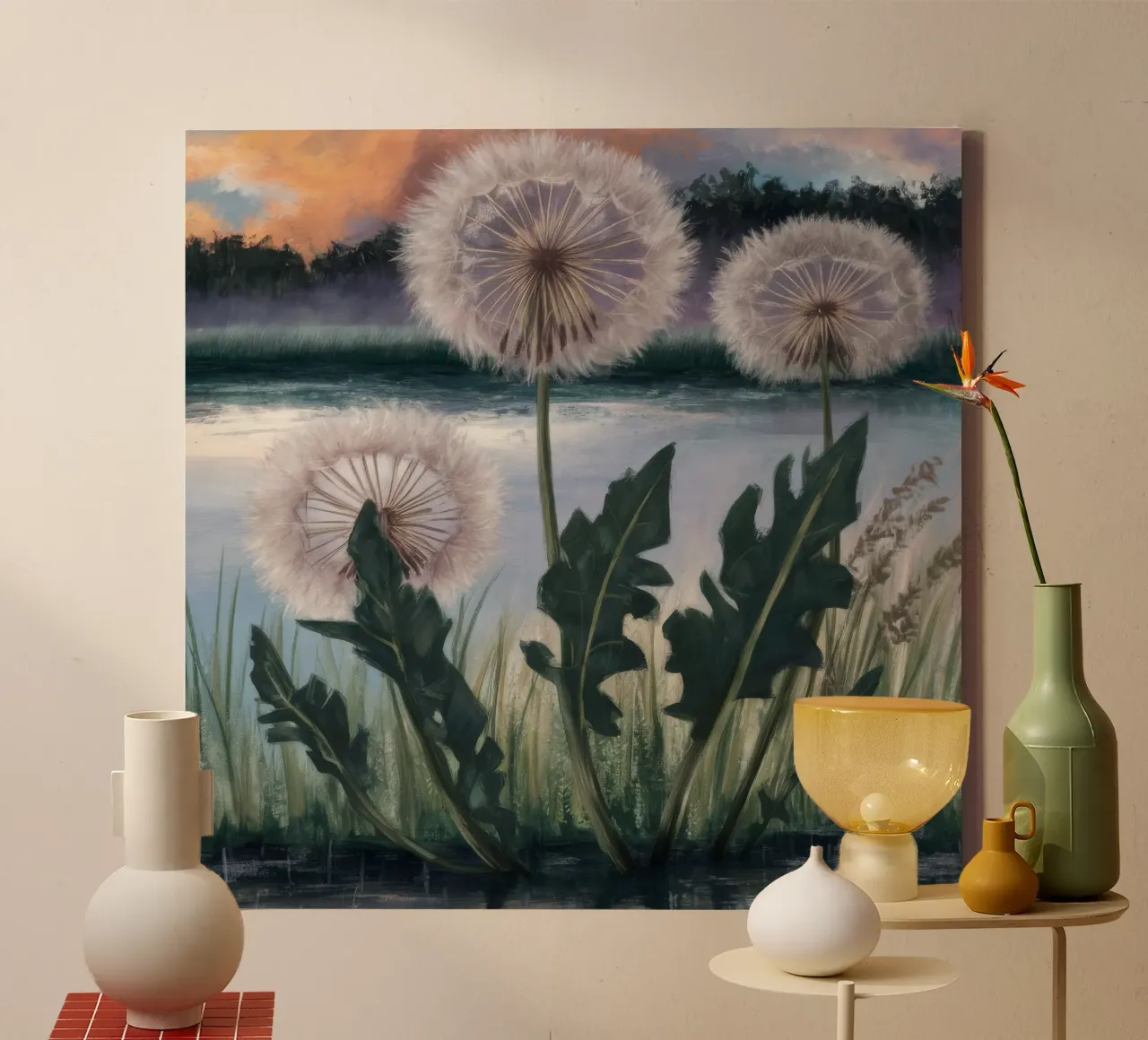 Dandelion Moon Chorus canvas with Floater frame by Verve Pigments