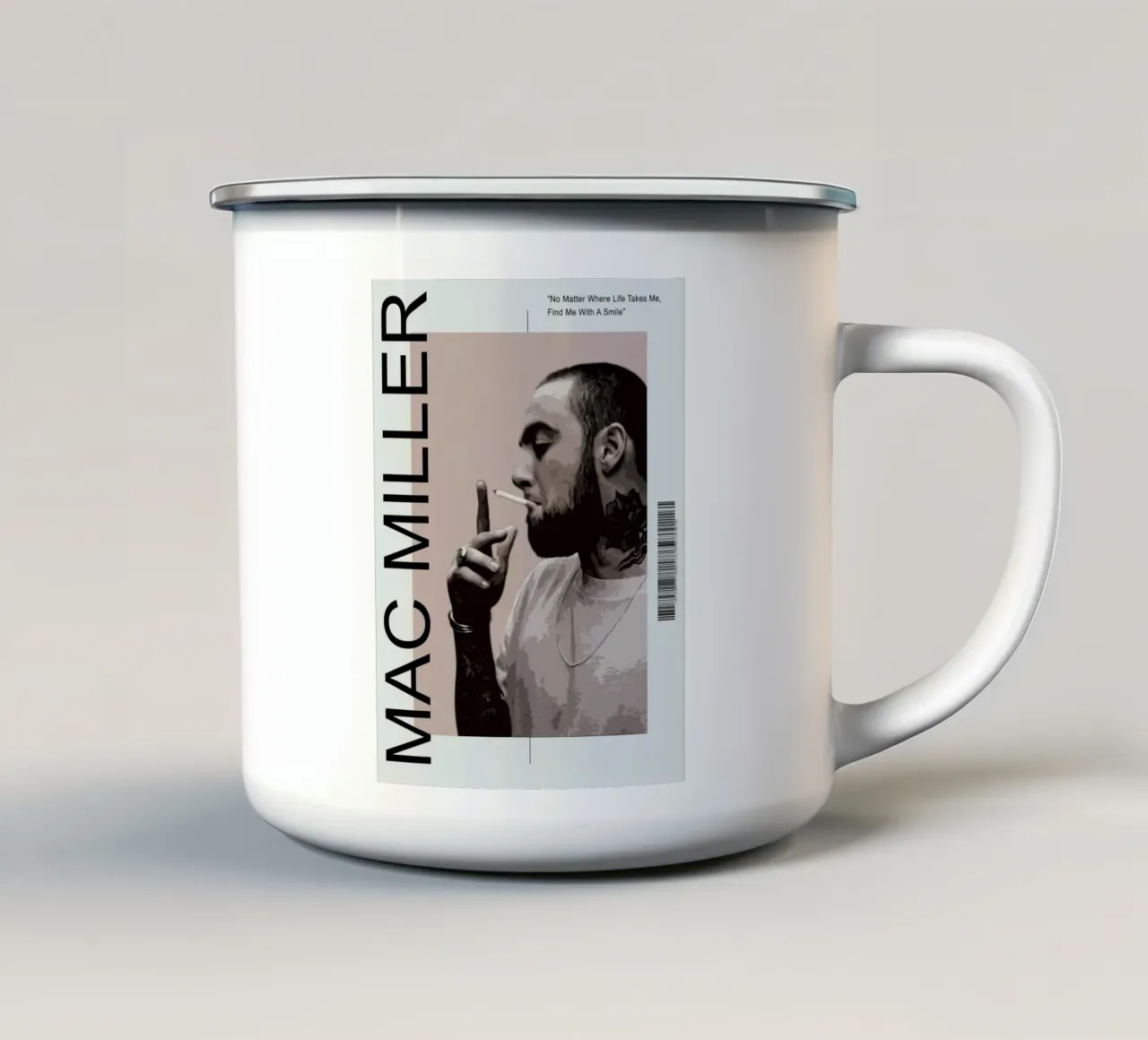 Trovami con un sorriso - Poster con citazioni di Mac Miller tazza in smalto da rockytamoe