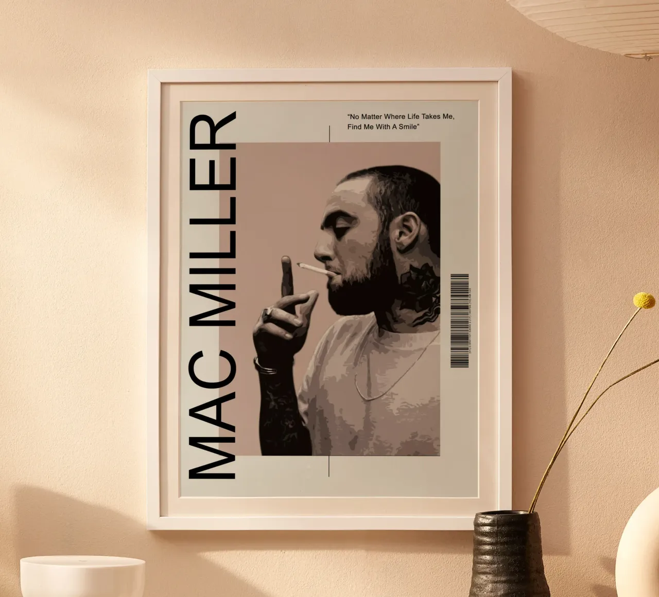 Trovami con un sorriso - Poster con citazioni di Mac Miller poster con telaio in legno da rockytamoe
