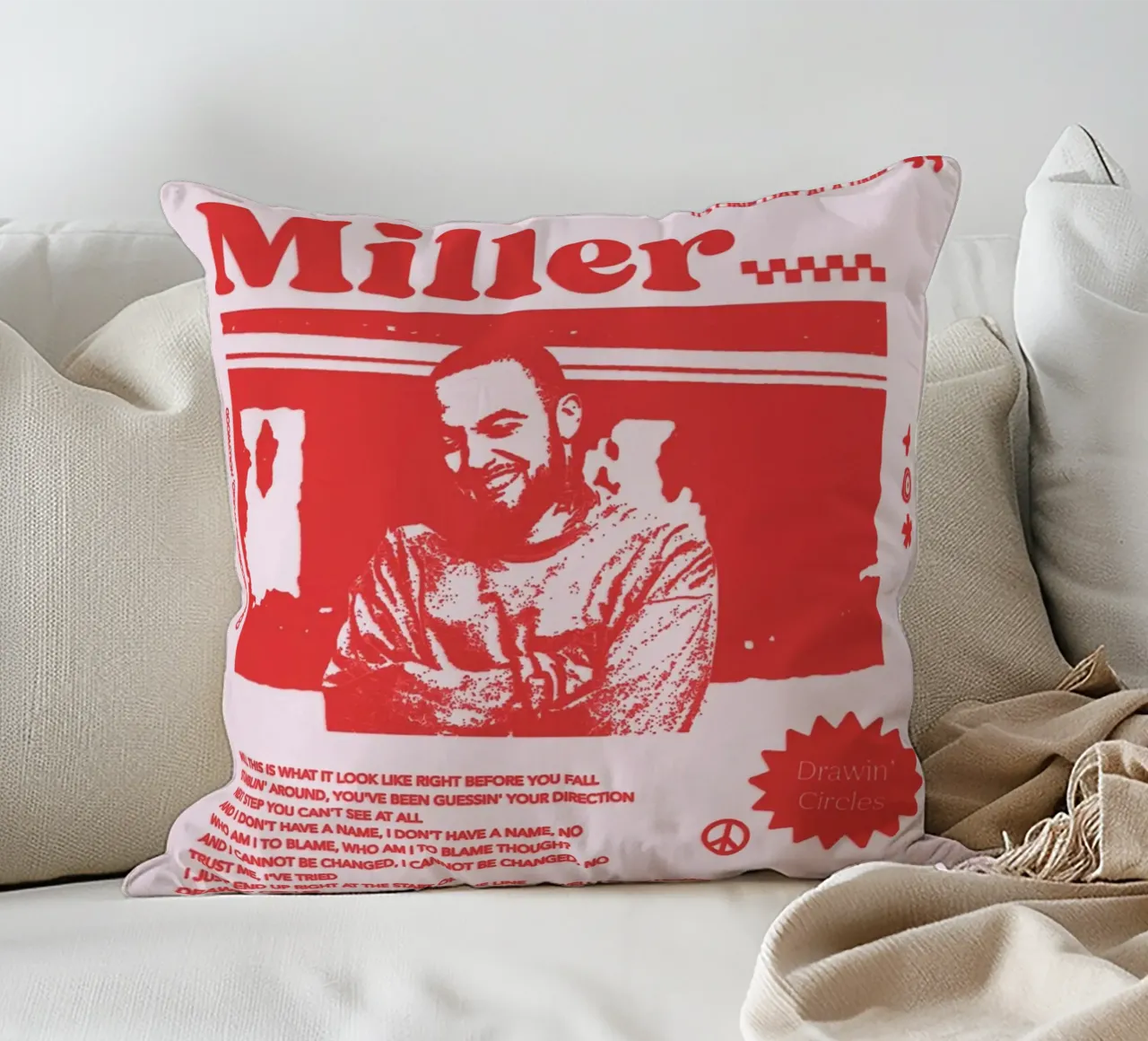 Circles Era - Mac Miller Poster rosso cuscino da rockytamoe
