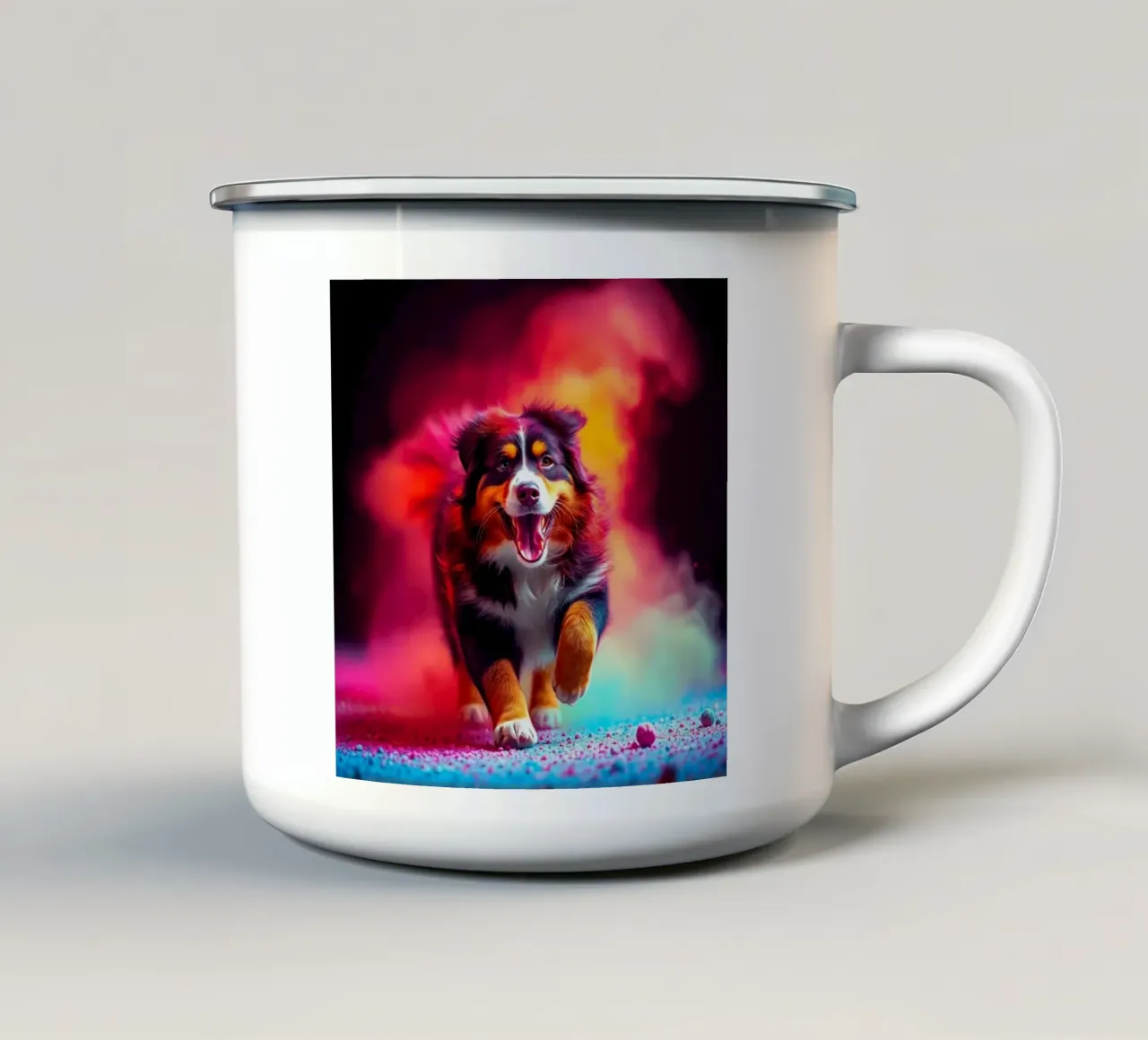 The colorful Bernese Mountain Dog #116 enamel mug by Yumis.Beargang.and.Me