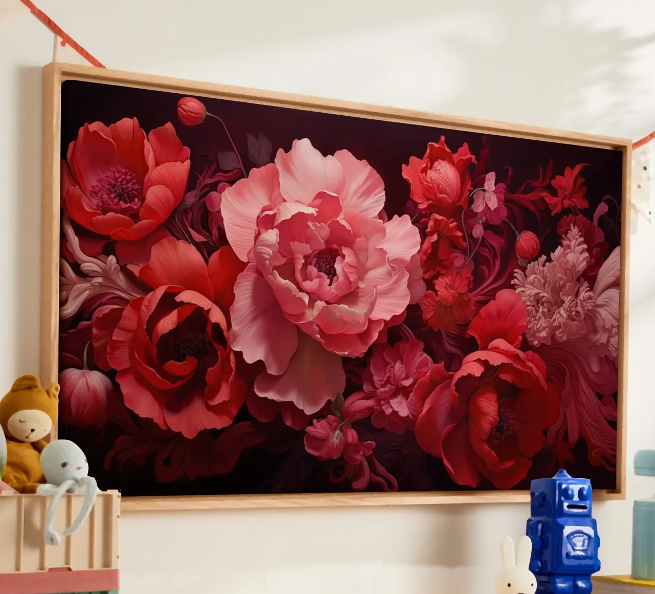 Fiori rossi tela con Cornice a cassetta da Imagine