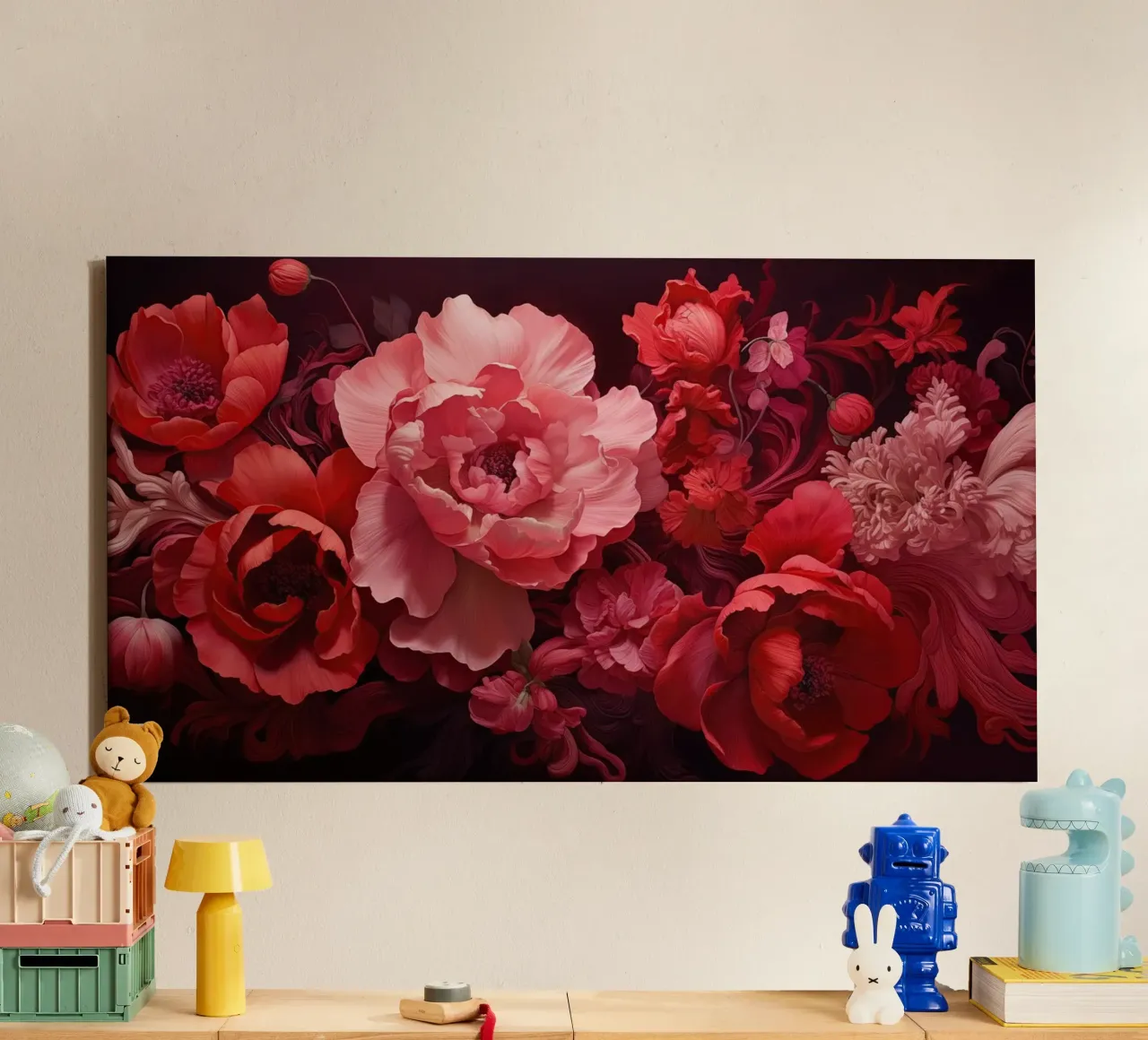 Fiori rossi tela con Cornice a cassetta da Imagine
