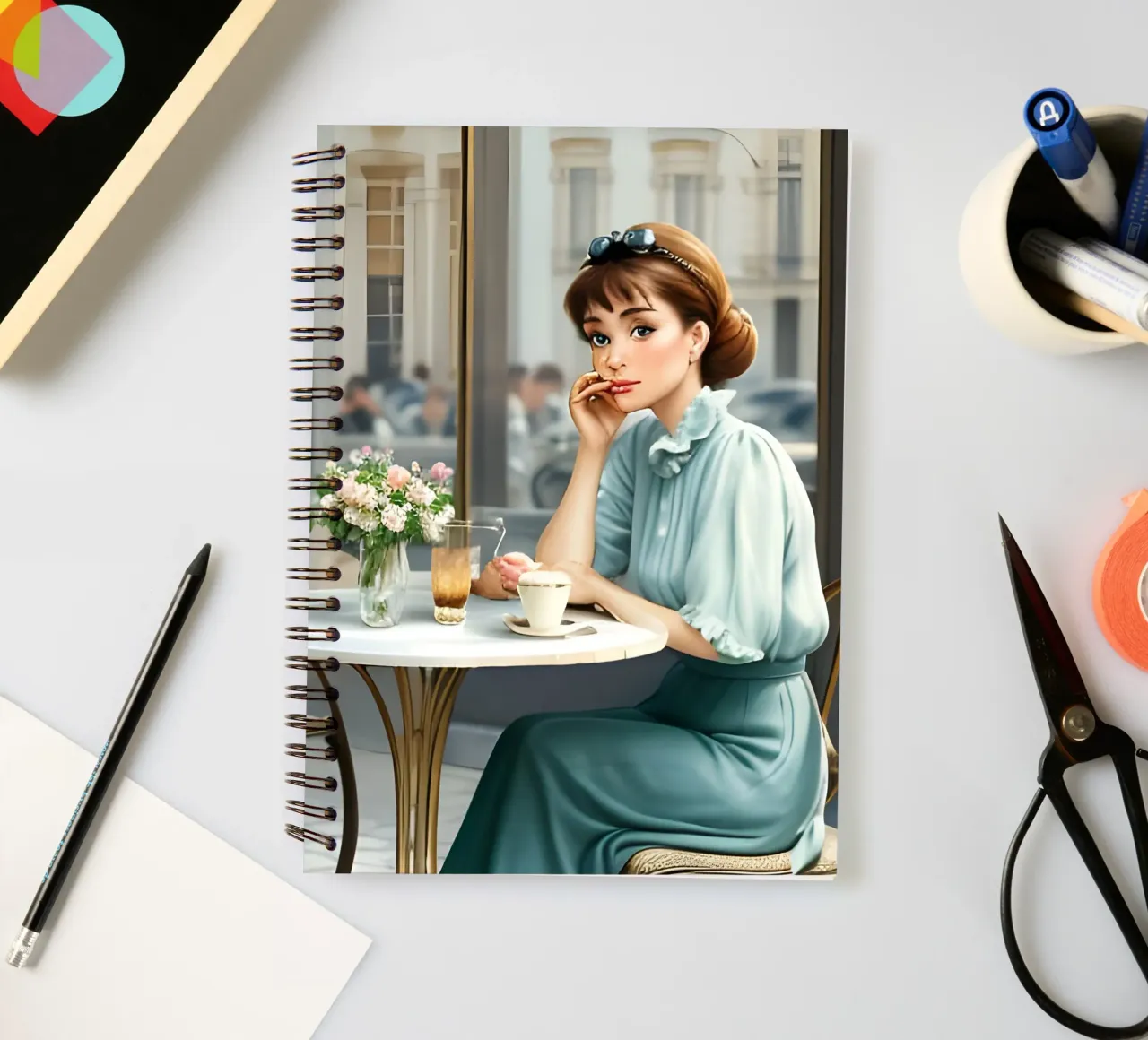 Audrey at Breakfast (at Tiffany's) spiral notebook by Anita's Dream