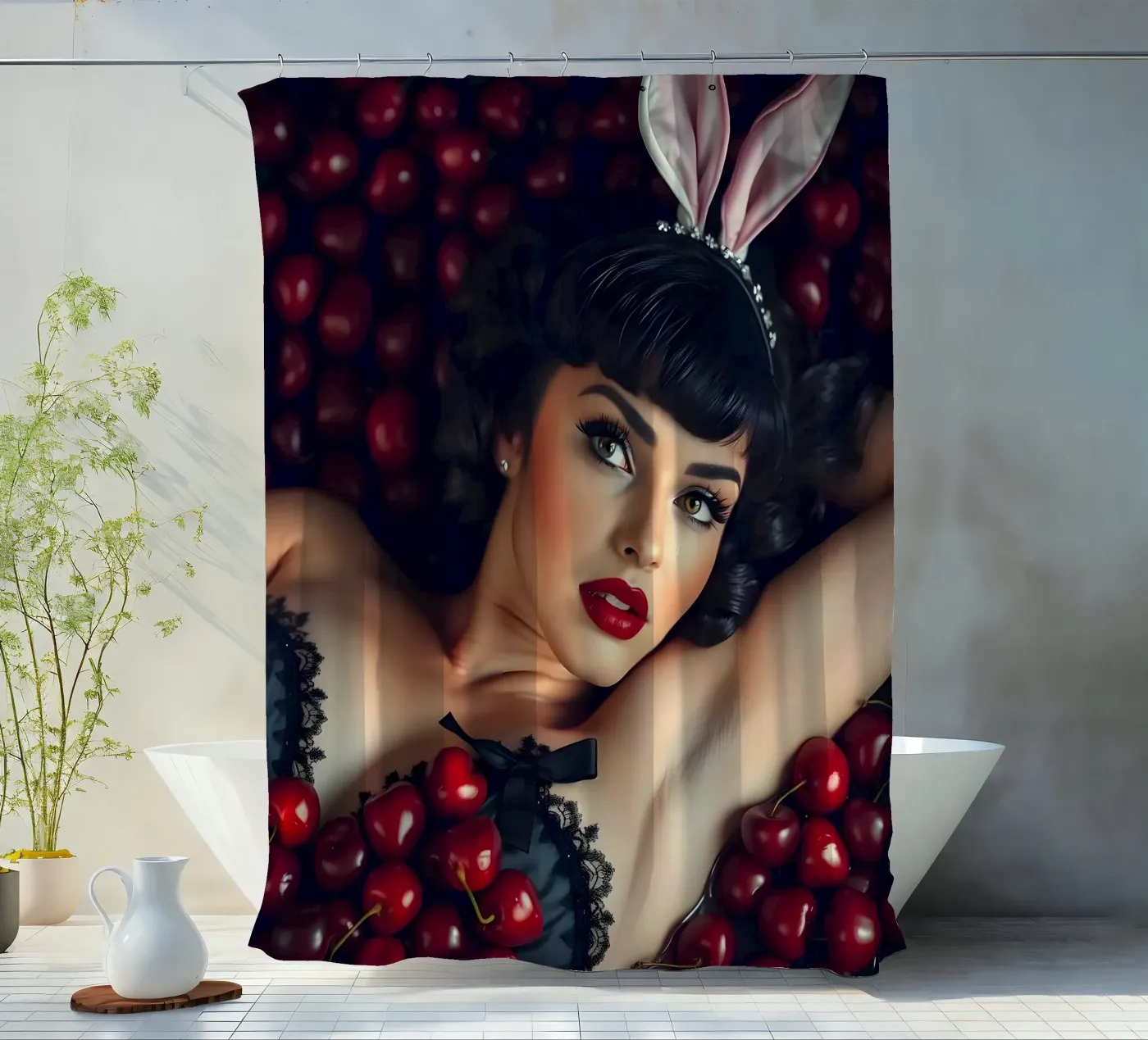 Cherry Picking shower curtain by Anita's Dream
