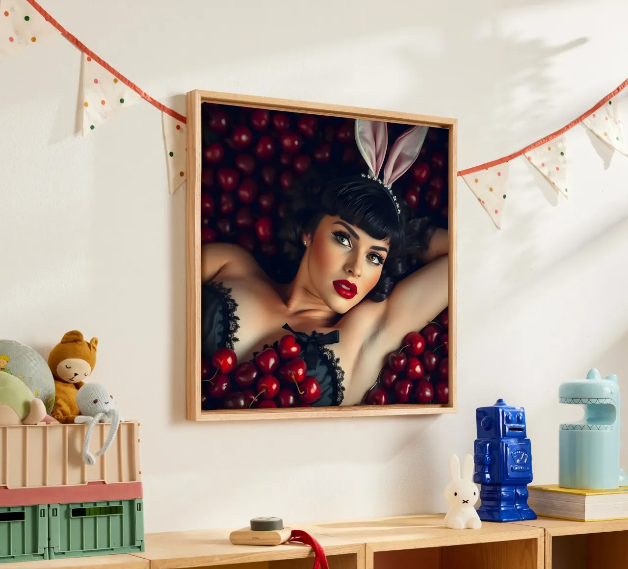Kirschen pflücken Leinwand mit Schattenfugenrahmen von Anita's Dream