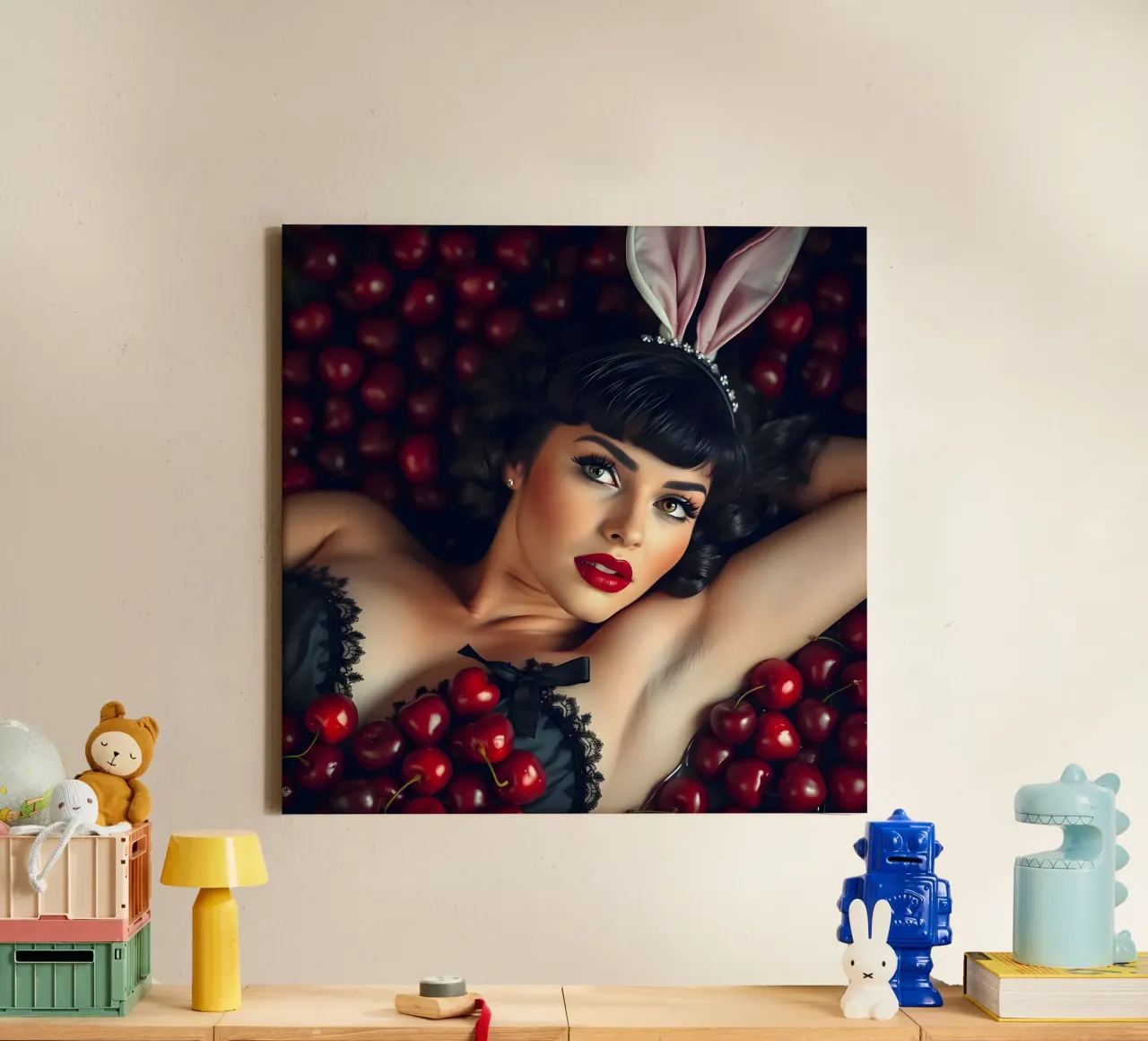 Kirschen pflücken Leinwand mit Schattenfugenrahmen von Anita's Dream