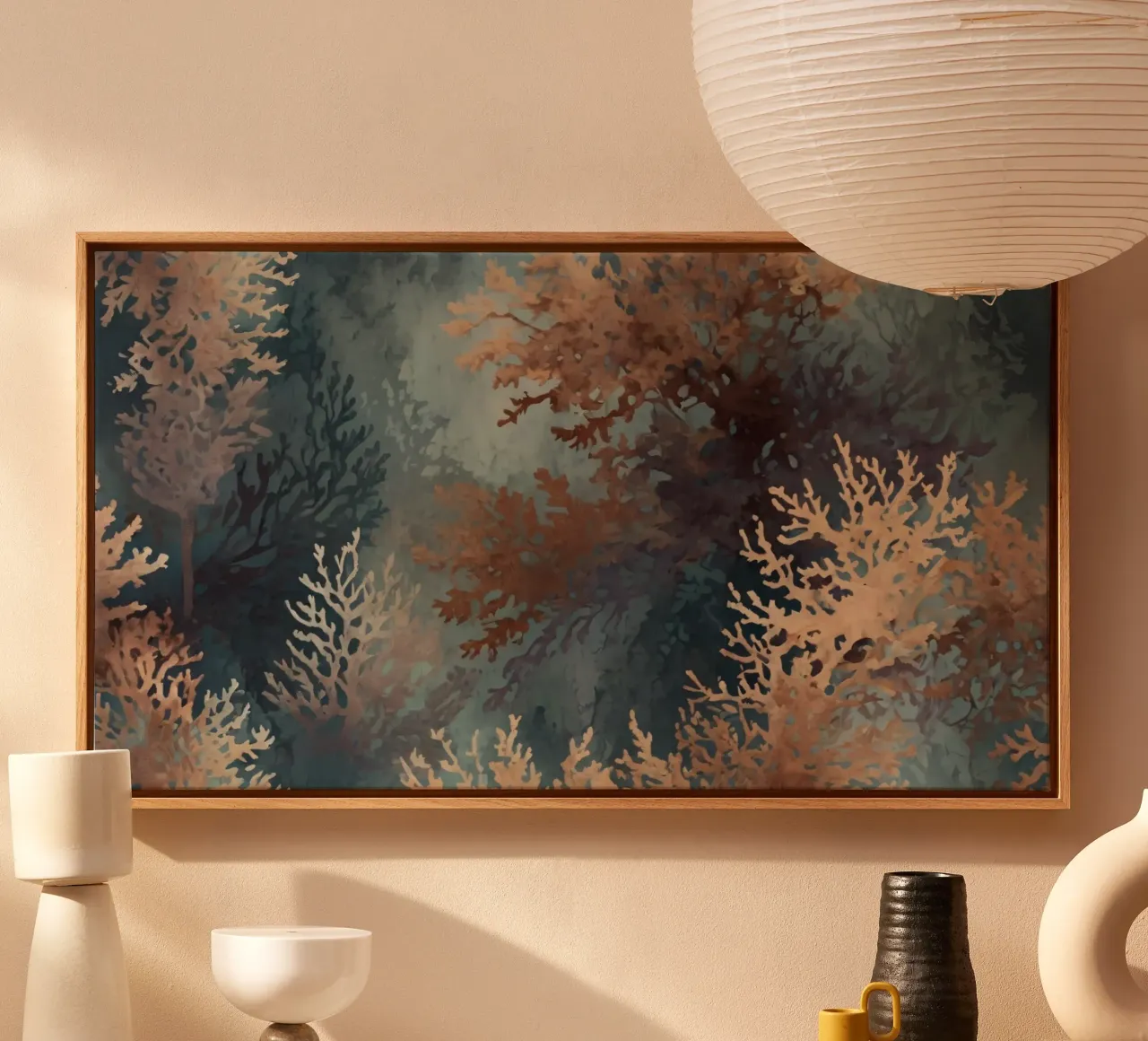 Kleurrijk onderwaterkoraalrif met verschillende koraalstructuren canvas met Baklijst van DesignDoodle