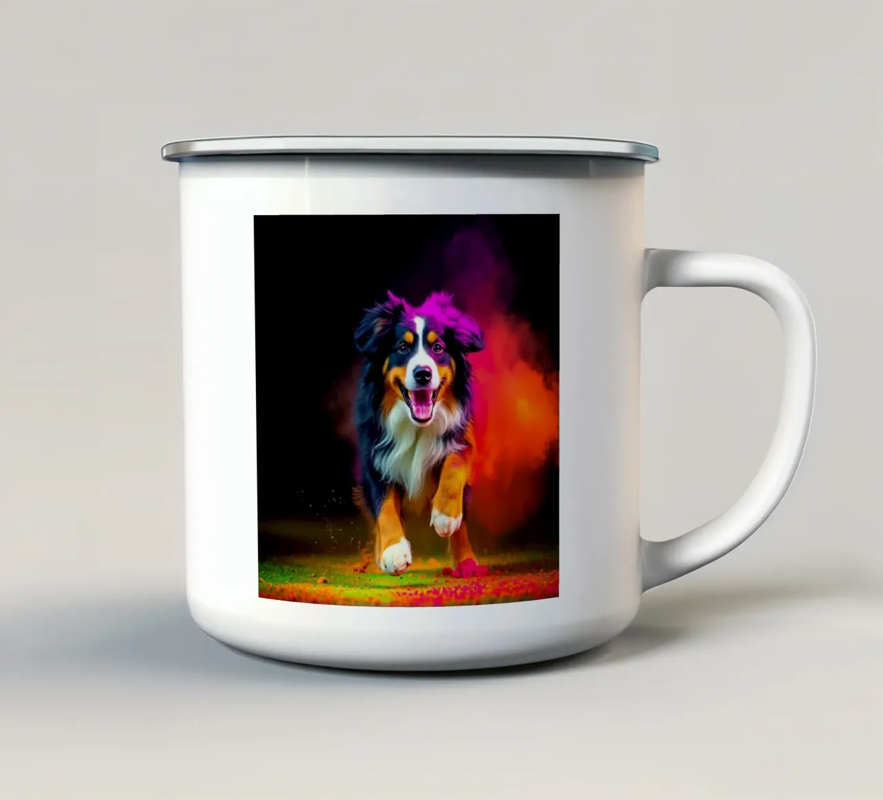The colorful Bernese Mountain Dog #118 enamel mug by Yumis.Beargang.and.Me