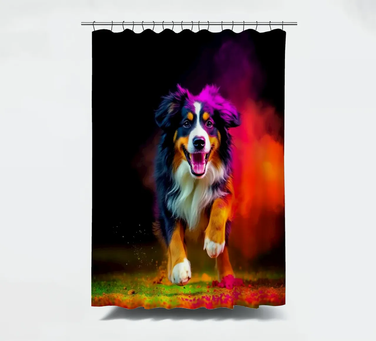 The colorful Bernese Mountain Dog #118 shower curtain by Yumis.Beargang.and.Me