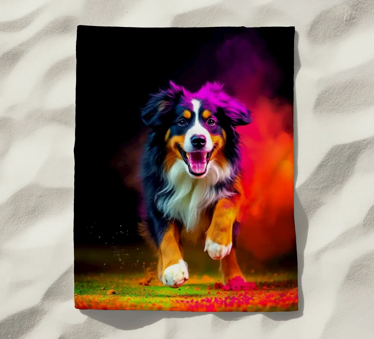 The colorful Bernese Mountain Dog #118 beach towel by Yumis.Beargang.and.Me