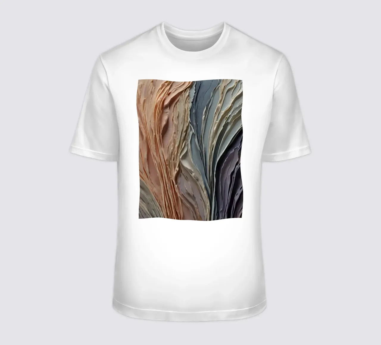 Abstract textured artwork showcasing layered paint in warm t-shirt by DesignDoodle