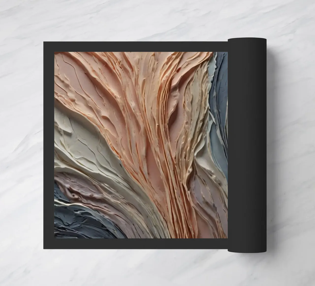 Abstract textured artwork showcasing layered paint in warm doormat by DesignDoodle