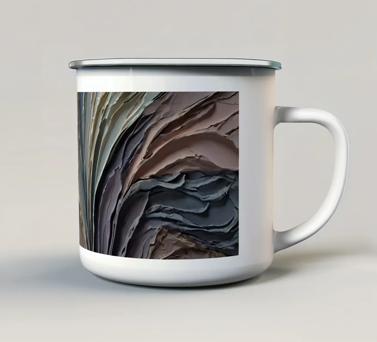 Abstract getextureerd kunstwerk met gelaagde verf in warme emaille mok van DesignDoodle