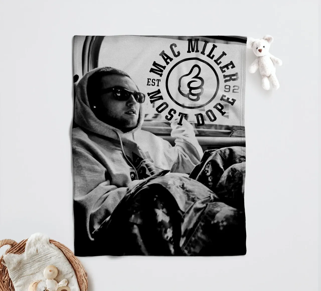 Most Dope Est 92 - Mac Miller Black And White fleece blanket by rockytamoe
