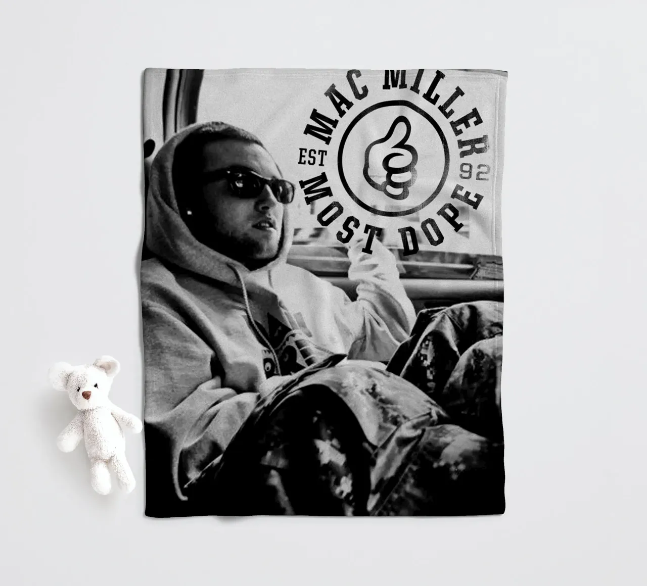 Most Dope Est 92 - Mac Miller Black And White fleece blanket by rockytamoe