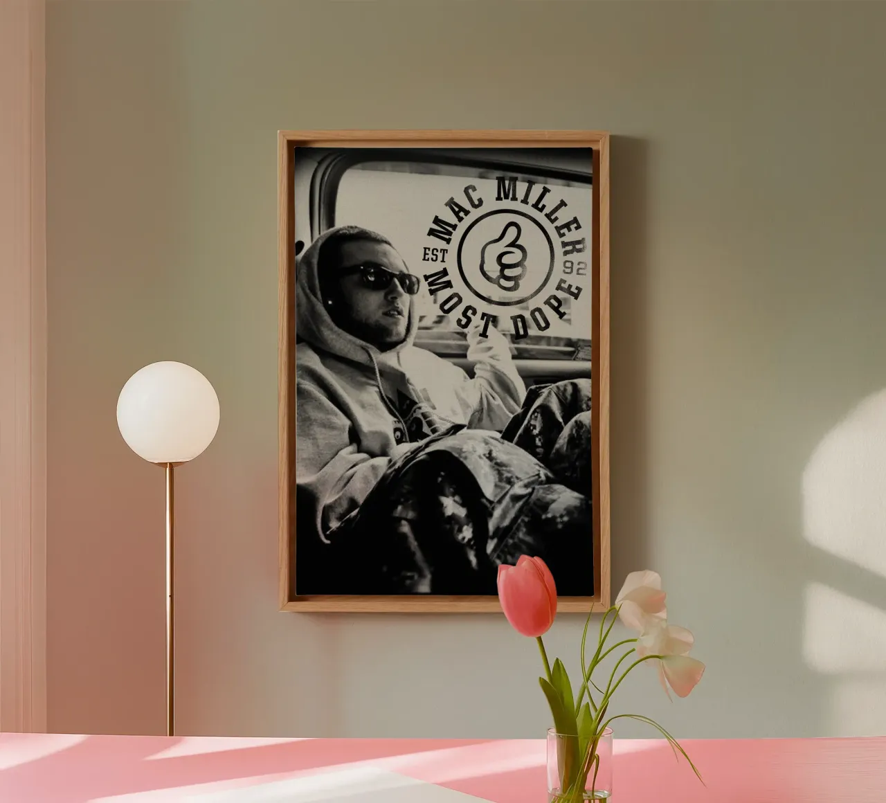 Most Dope Est 92 - Mac Miller in bianco e nero tela con Cornice a cassetta da rockytamoe