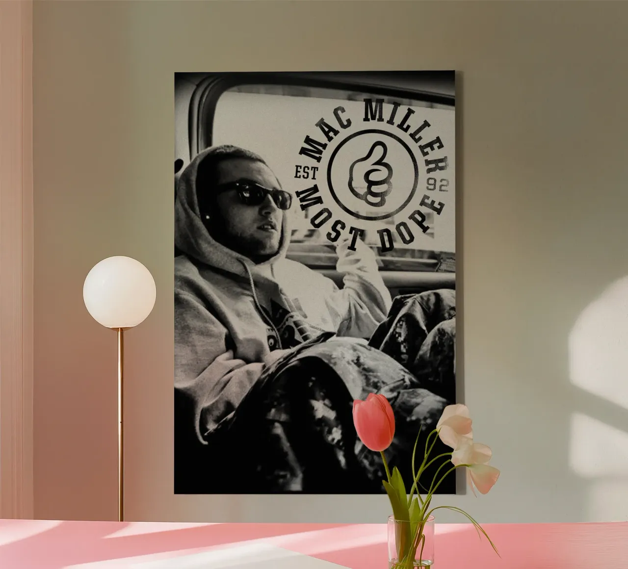 Most Dope Est 92 - Mac Miller in bianco e nero tela con Cornice a cassetta da rockytamoe