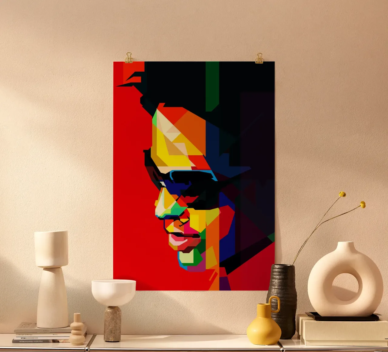 Lenny Kravitz Star del rock statunitense WPAP Trending Now poster con telaio in legno da Artkreator