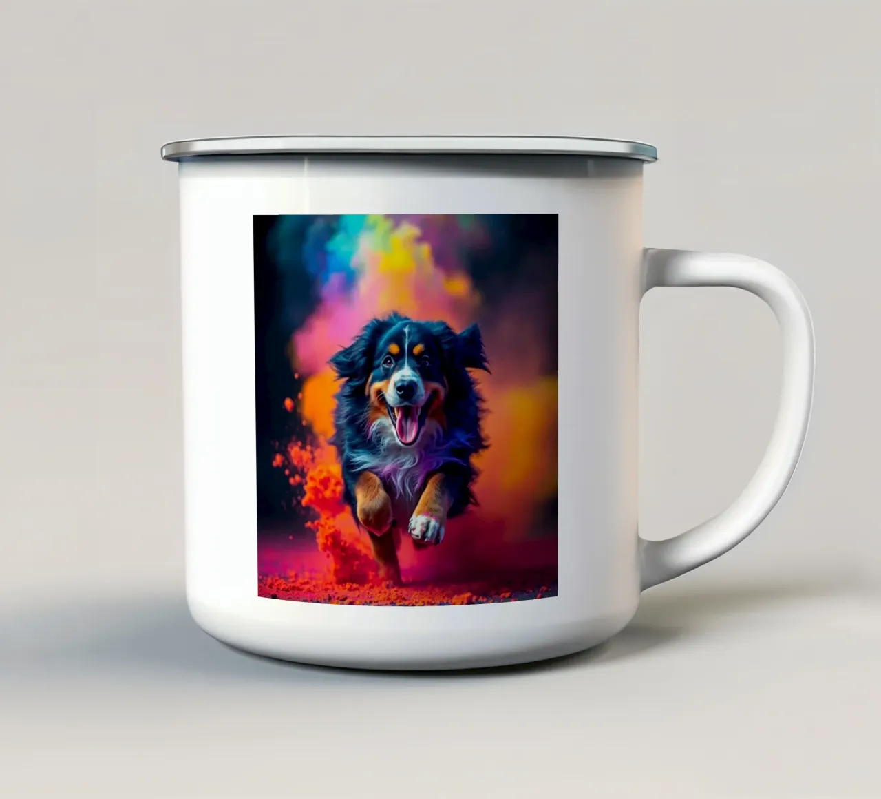 The colorful Bernese Mountain Dog #120 enamel mug by Yumis.Beargang.and.Me