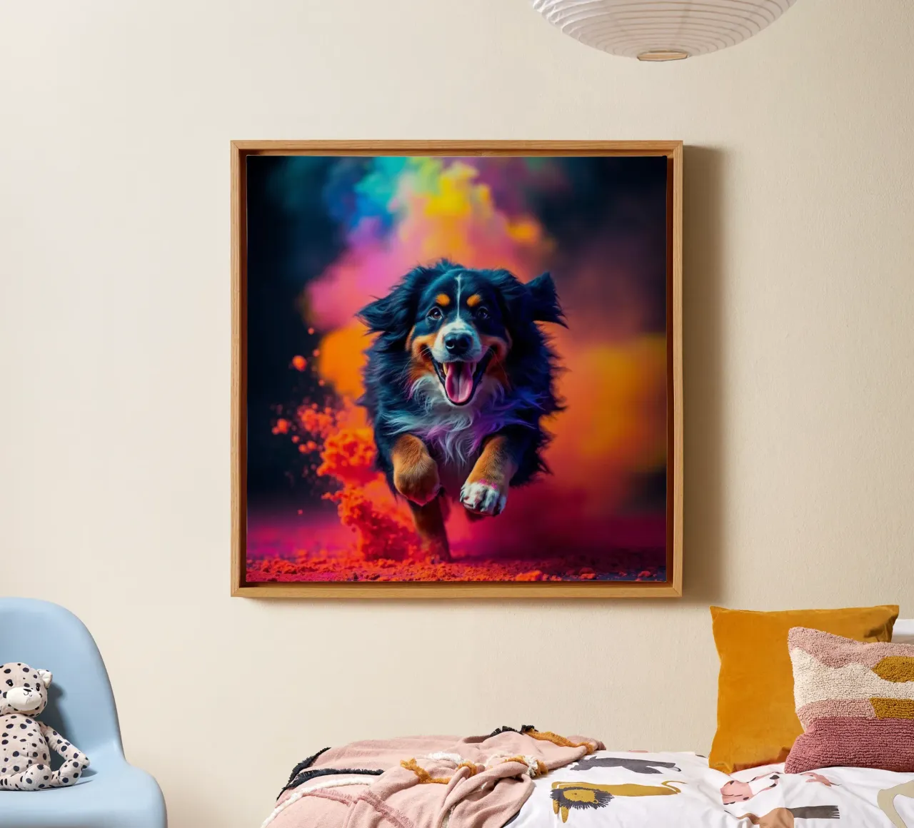 The colorful Bernese Mountain Dog #120 canvas with Floater frame by Yumis.Beargang.and.Me