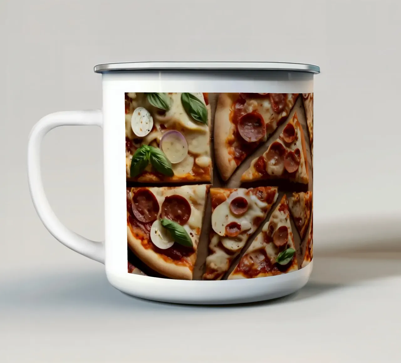 Opera d'arte astratta con strati organici di colori tenui. tazza in smalto da DesignDoodle