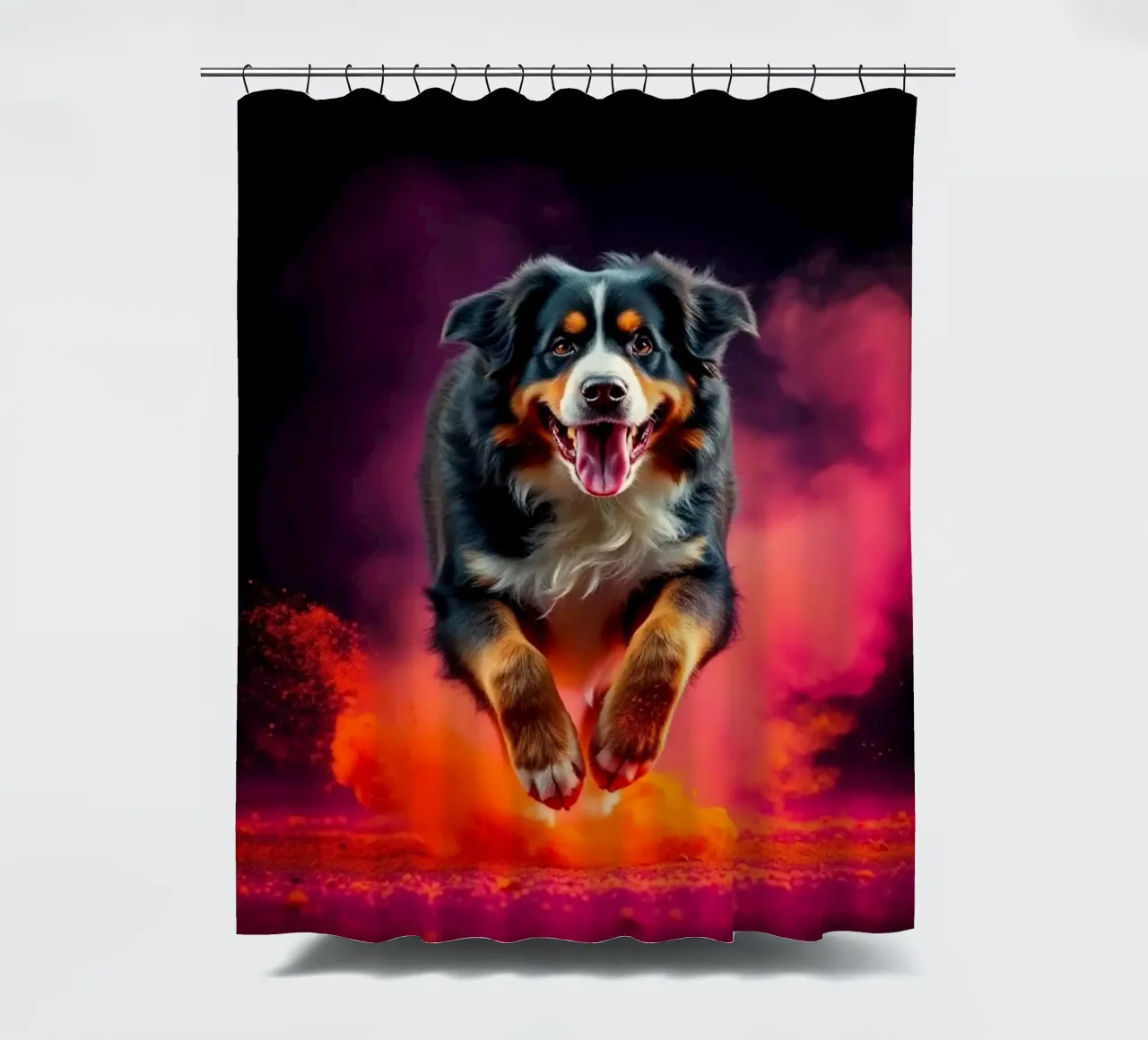 The colorful Bernese Mountain Dog #122 shower curtain by Yumis.Beargang.and.Me