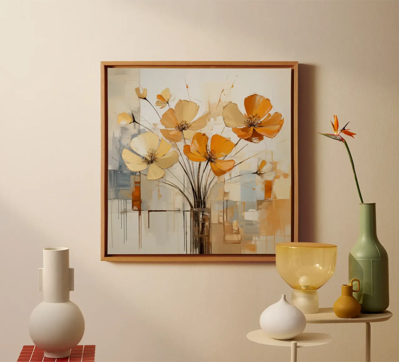 Bloemen abstract canvas met Baklijst van Imagine