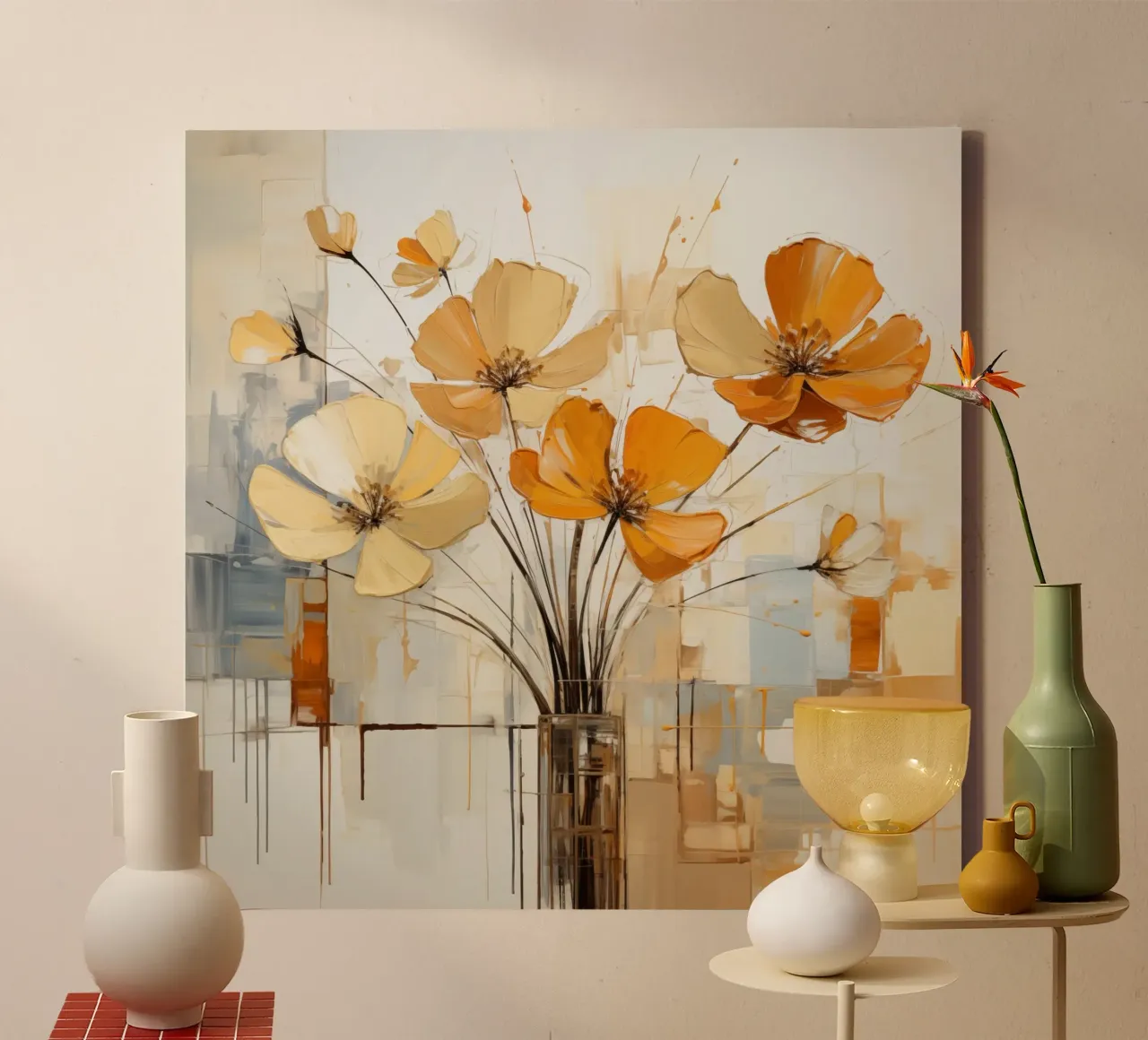 Bloemen abstract canvas met Baklijst van Imagine