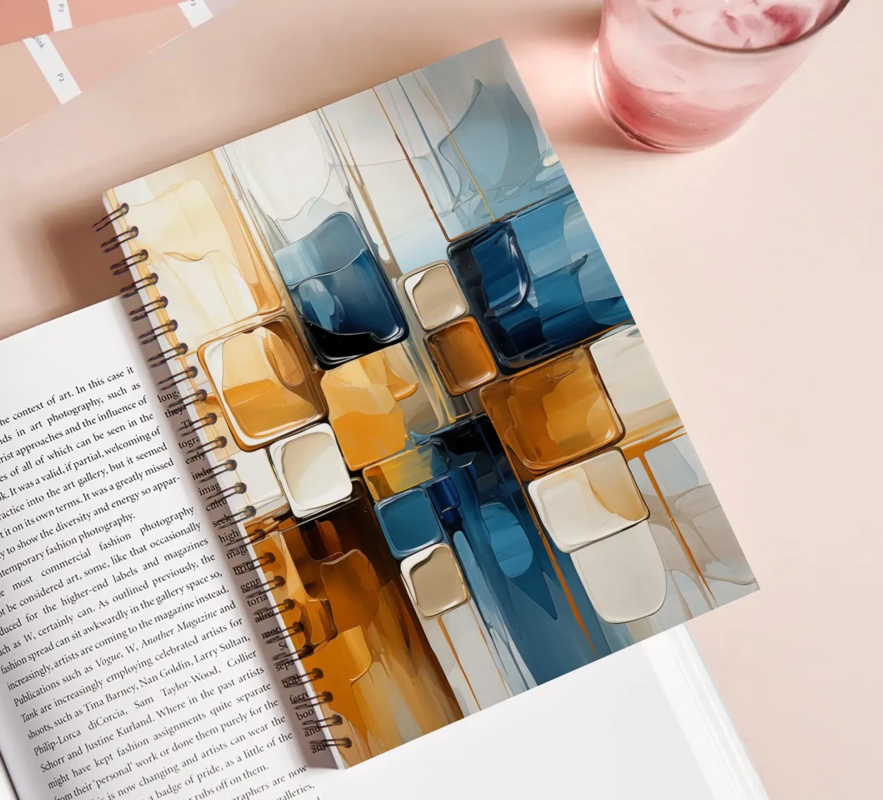 Abstract planes in brown and blue spiral notebook by Imagine