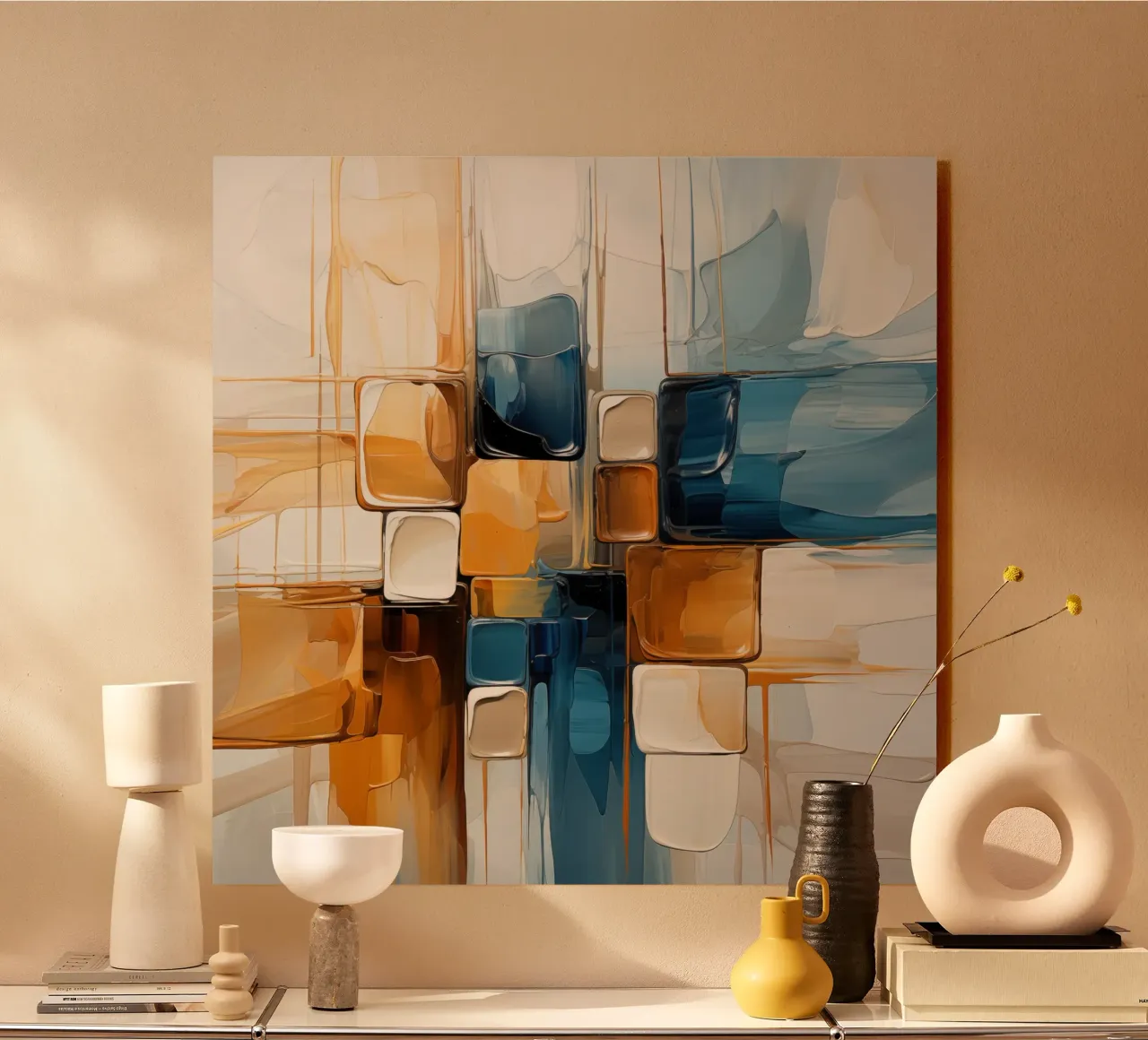 Piani astratti in marrone e blu plexiglass da Imagine